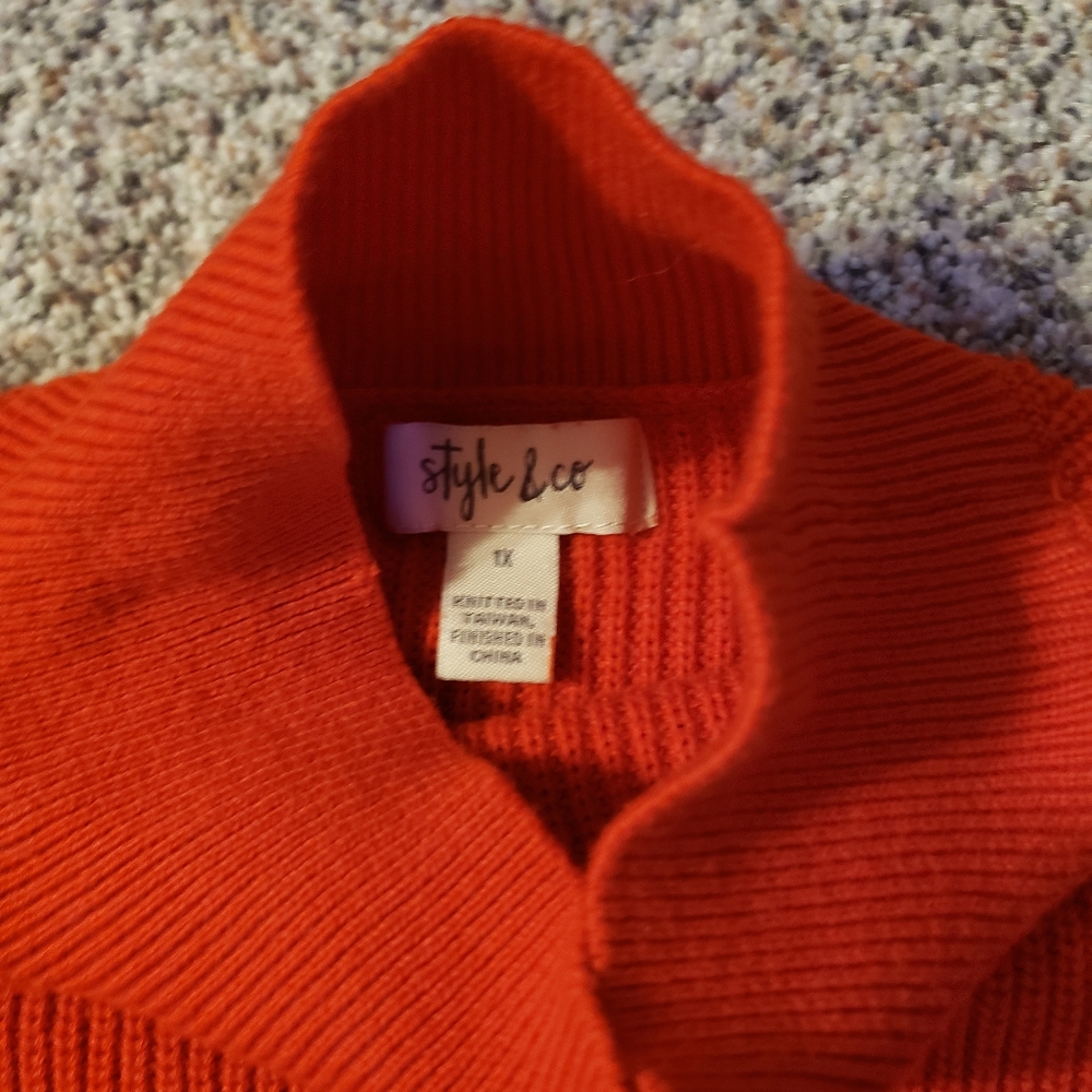 Style & Co. Vibrant Orange Ribbed Mock Turtleneck 1X - Picture 2 of 3